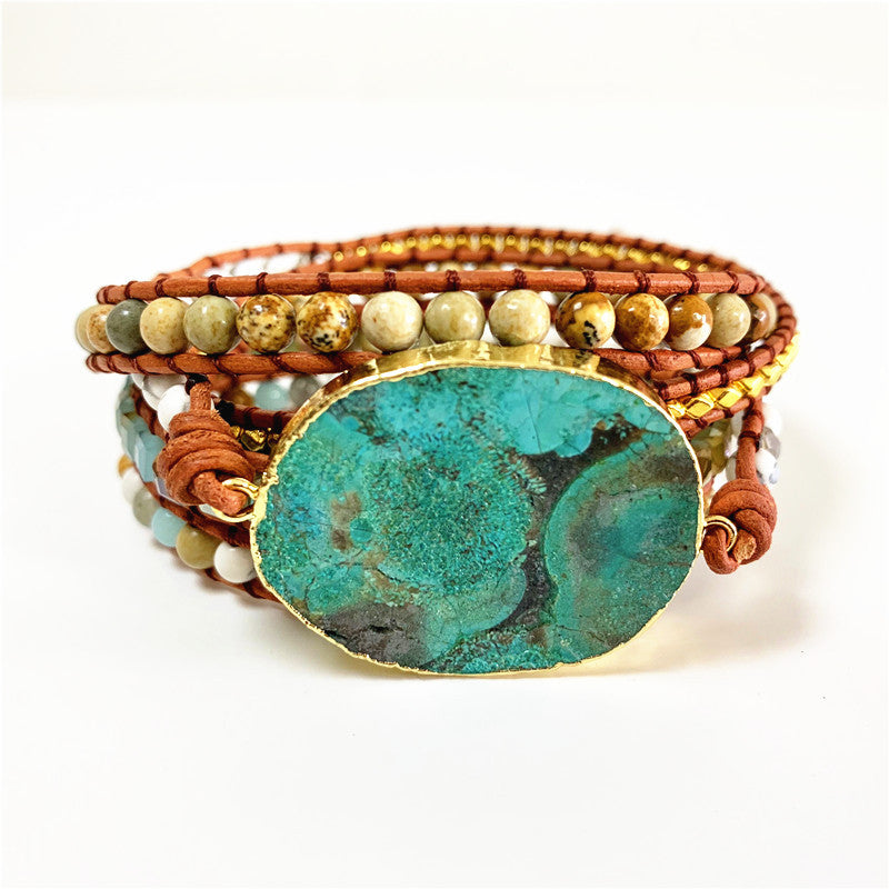 Turquoise Boho Leather Beaded Bracelet