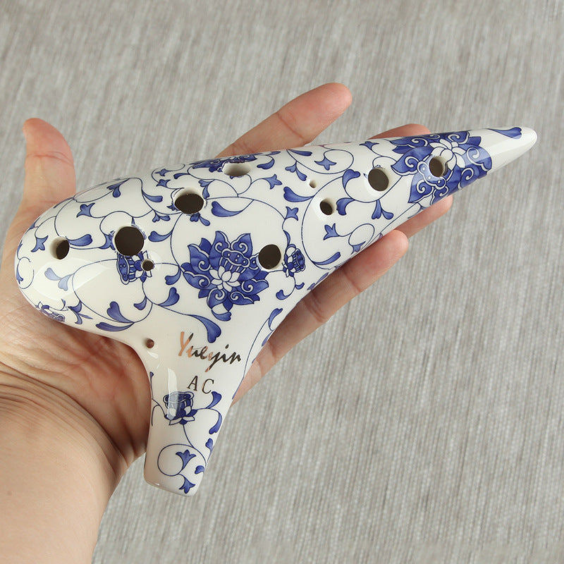 12-hole alto C-playing blue and white porcelain ocarina