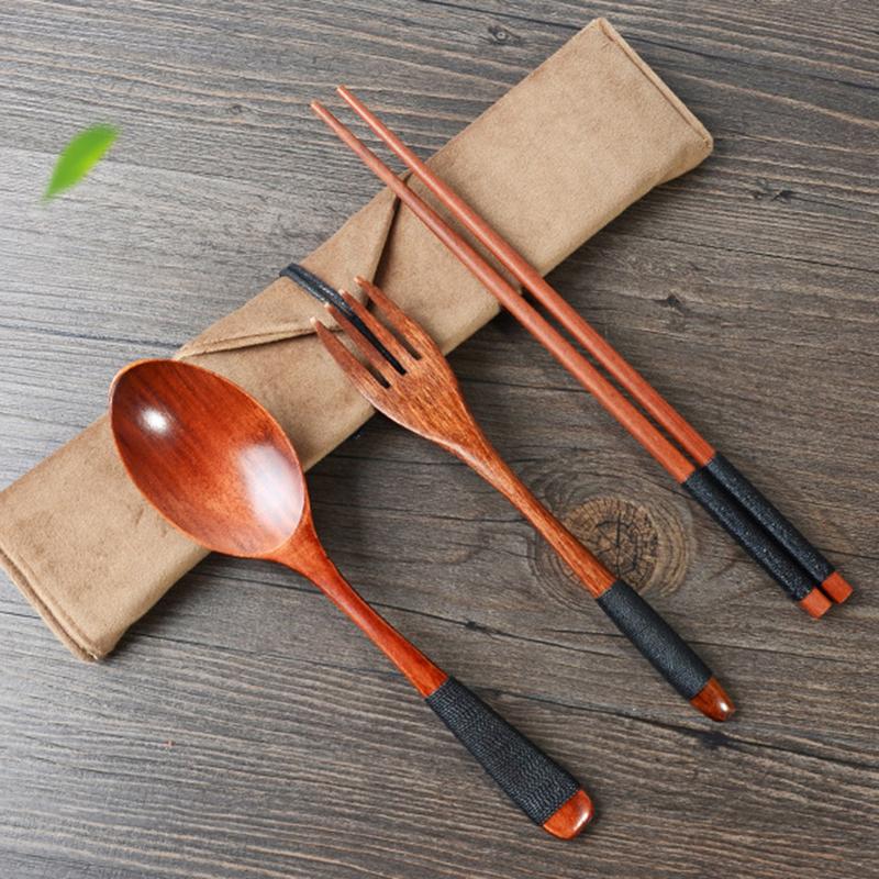 4PCS Japanese Wooden Spoon Chopsticks Tableware Set - Minihomy