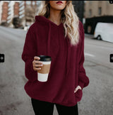 Plus Size Fall Winter Long Sleeve Plush Hooded Shirt Warm Sweatshirt