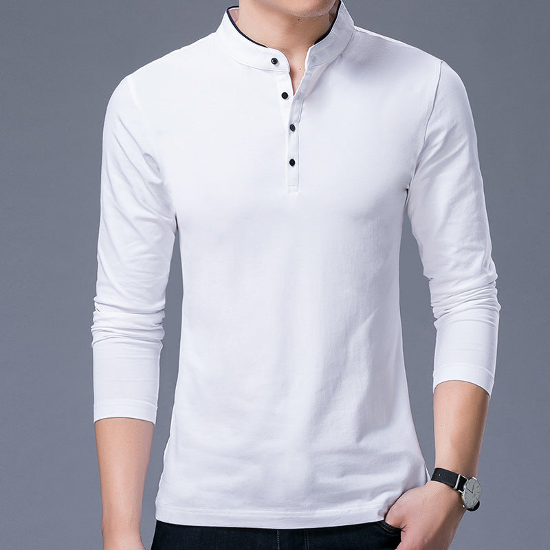Mens Coton Stand Collar Long Sleeve T-Shirt