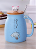 Cartoon Ceramics Cat Mug With Lid and Spoon Coffee Milk Tea Mugs - Minihomy