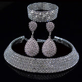 Full Rhinestone Multilayer Necklace Bracelet Drop Earring Set - Minihomy