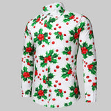 Men's Long-sleeved Christmas Flower Shirt Casual Print Plus Size - Minihomy