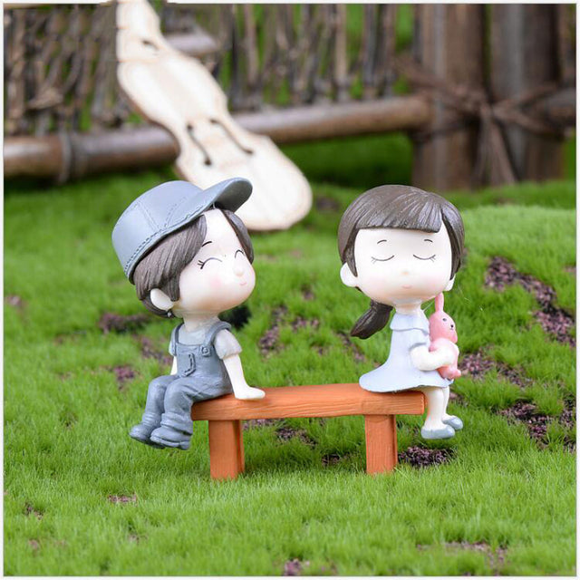 1 Set Cartoon Lovely Couple Chair For Home Decor Desk Garden Decorative Craft - Minihomy