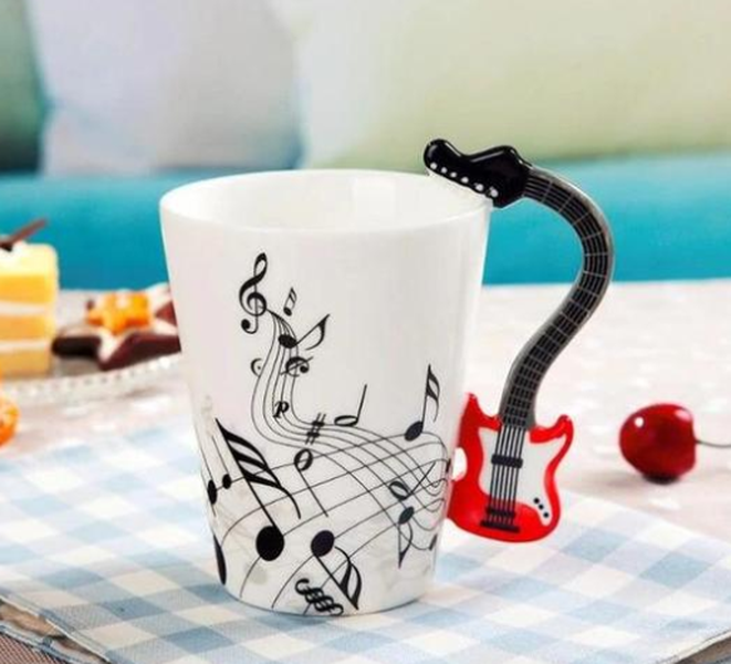 Coffee cup with music notes in the form of saxophone handle ceramic porcelain cup of tea milk method - Minihomy