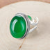 925 sterling silver Thai silver natural green chalcedony ring vintage index ring female exaggerated gemstone ring - Minihomy