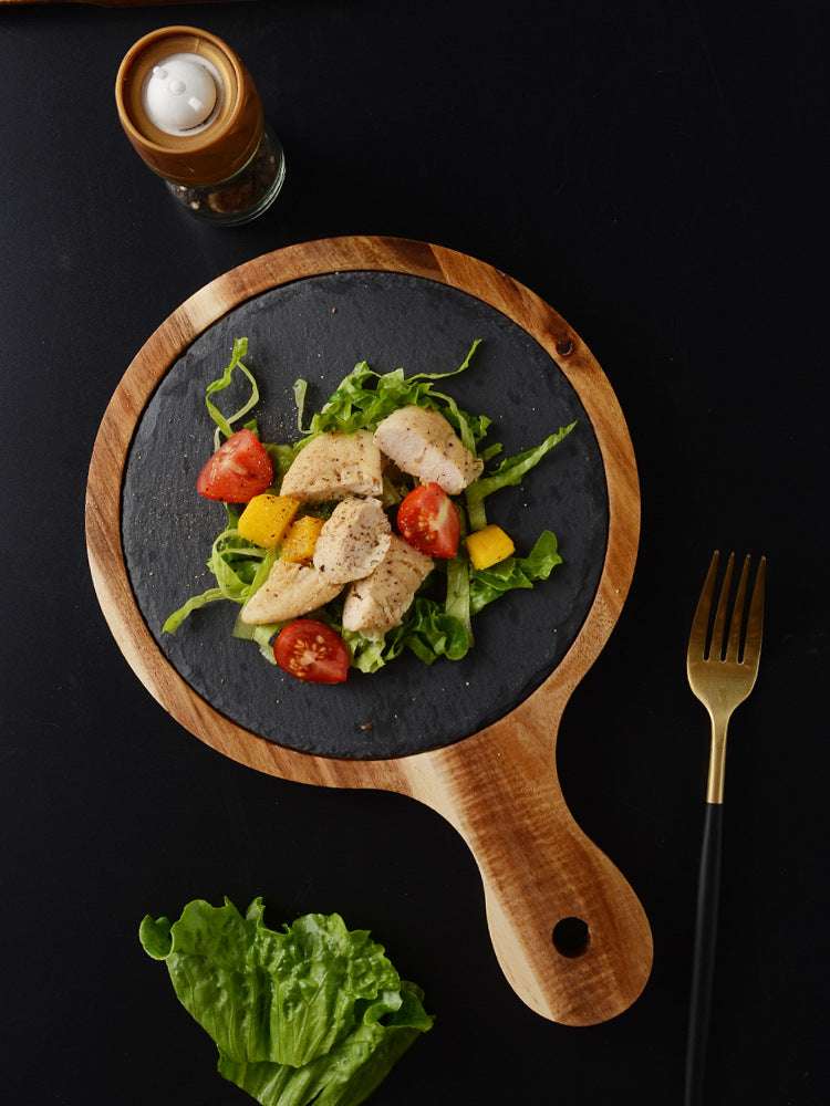 Black Wood Pizza Dish Wooden Plate - Minihomy