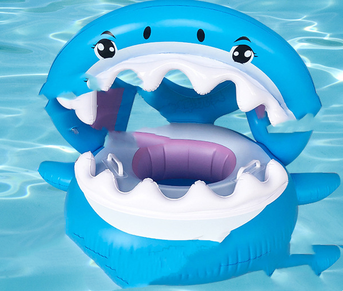 Inflatable Swimming Ring For Kids With Awning Shark Seat Ring Baby Float For Swimming Pool Toys Seat Removable Water Ring - Minihomy