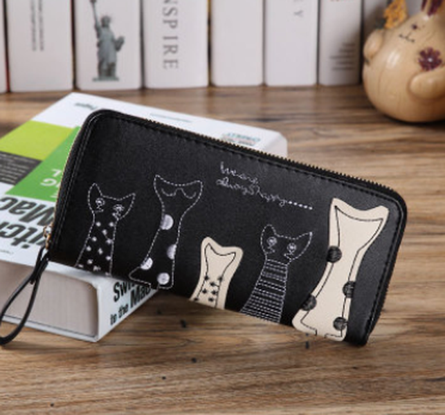 Cat lady wallet female cartoon cat creative long wallet clutch - Minihomy