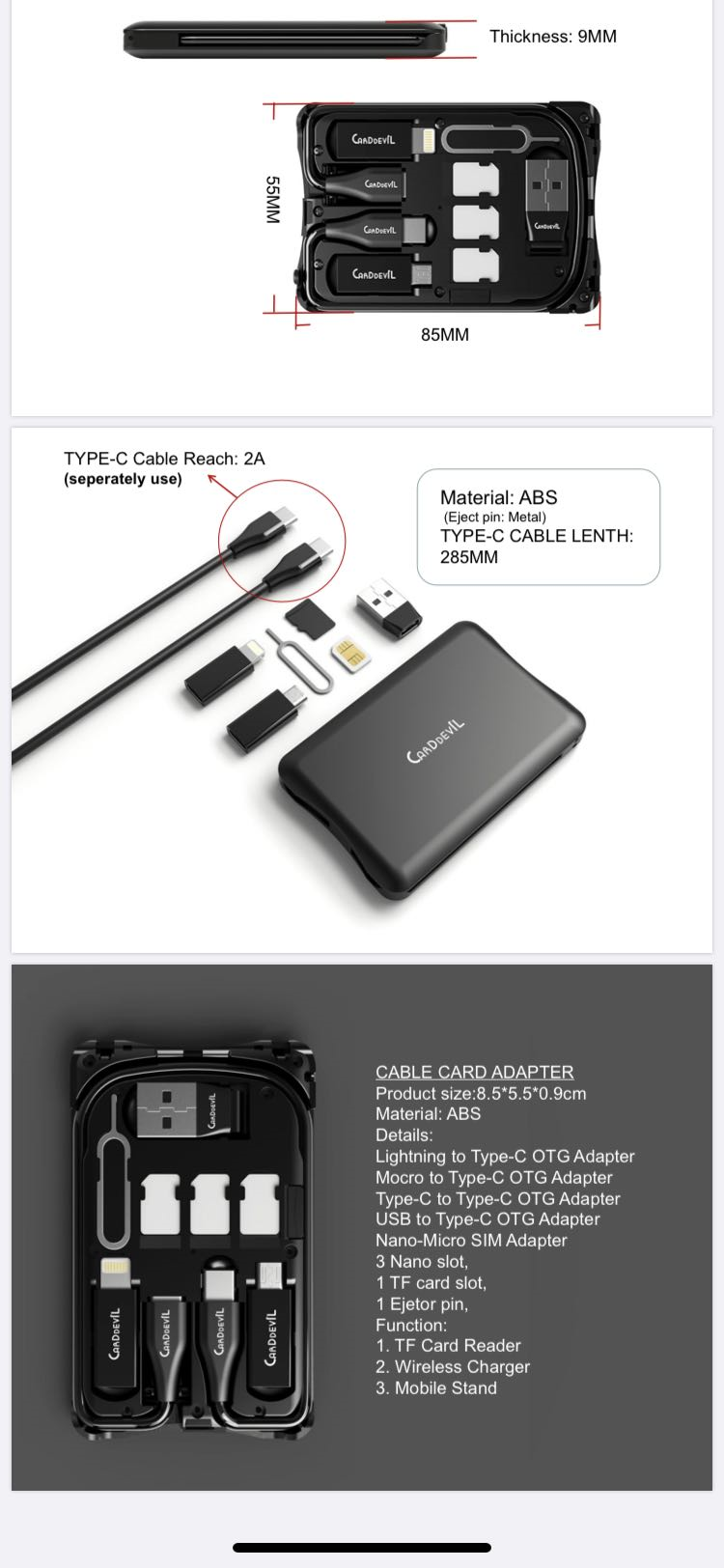 Multifunctional Travel Survival Card All-in-One Data Cable - Minihomy