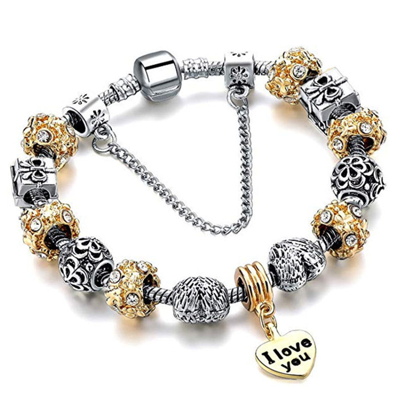 Gold Snake Chain Crystal Heart Bracelet - Minihomy