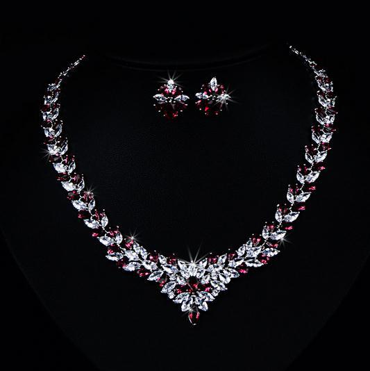 Zircon Flower Stud Necklace Set - Minihomy