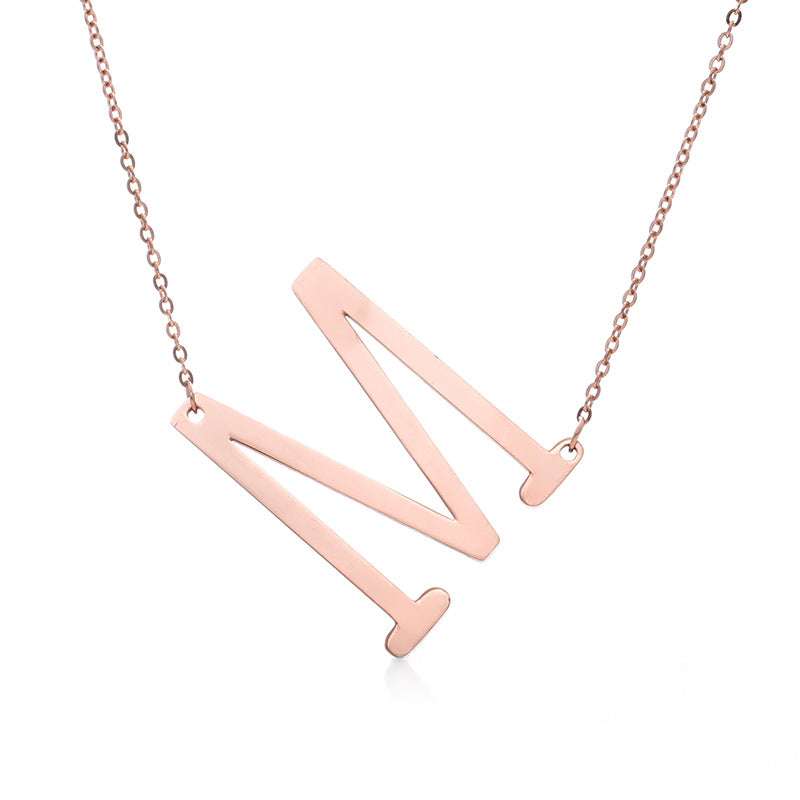 Fabulous Rose Gold Plated Stainless Steel Initial Letter Pendant Necklace - Minihomy