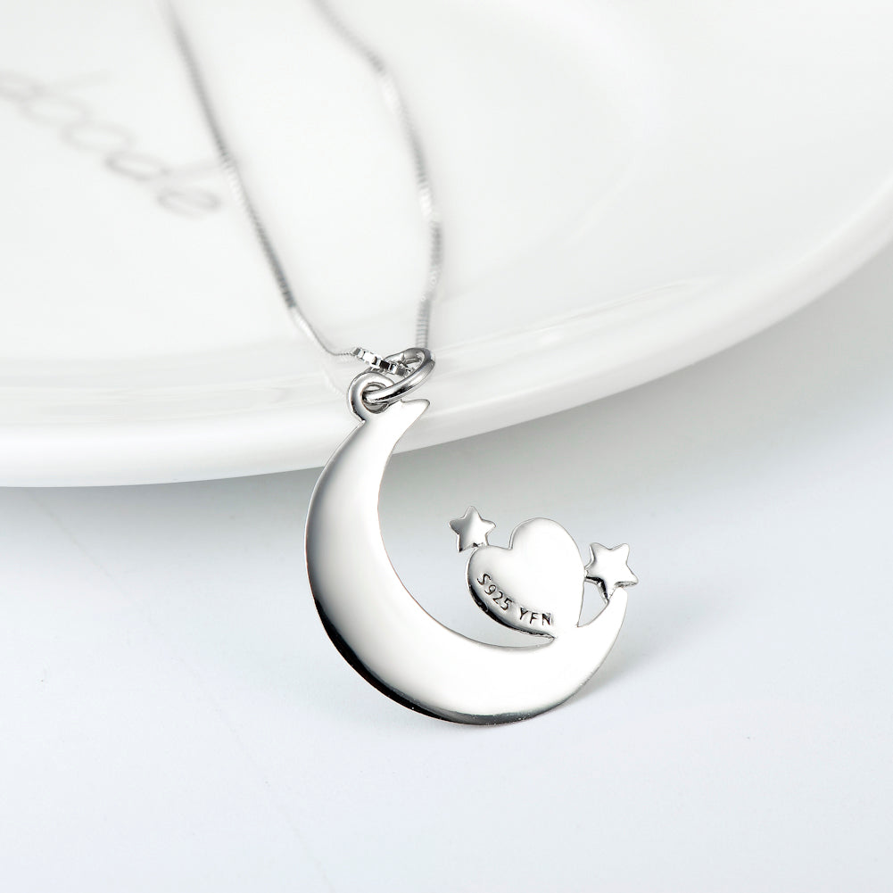 Moon &Star Shape Pendant 925 Silver Necklace - Minihomy