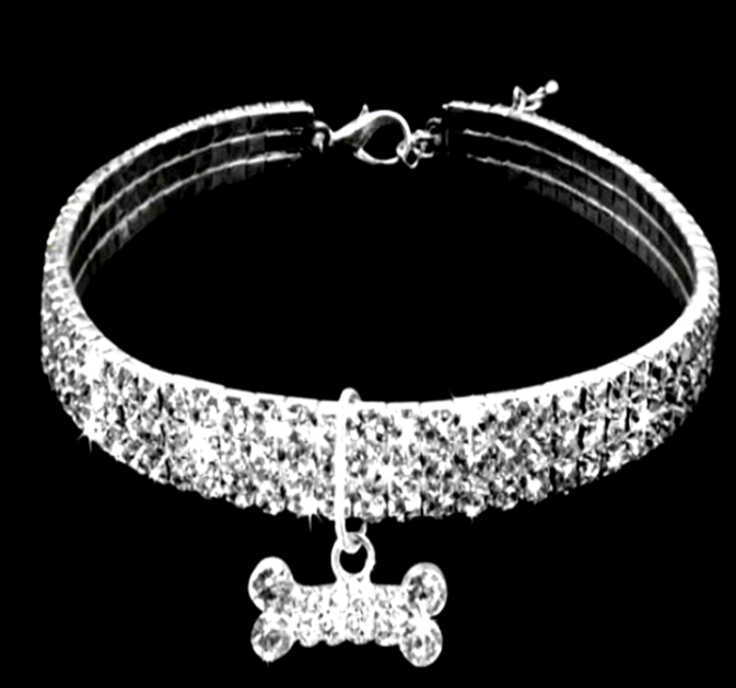 Three-row Elastic Pet Pendant Rhinestone Collar