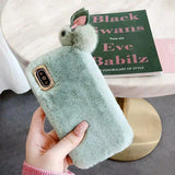 Cute Warm Rabbit Fur Plush diamond Phone Case