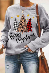 Letter Christmas Tree Sweater Round Neck For Women