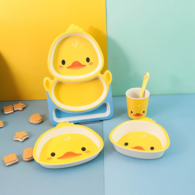 Bamboo Fiber Children's Tableware Little Yellow Duck Set - Minihomy