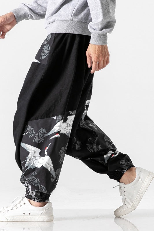 Chinese Style Baggy Traditional patchwork pants - Minihomy