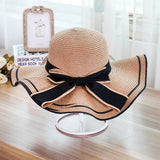 Summer seaside vacation beach hat bow ribbon female sunscreen straw hat folding