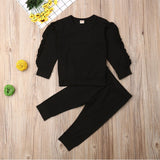 Baby Boys Girls Ruffles Jumper Solid Long Sleeve Sweatshirt Tops Pants