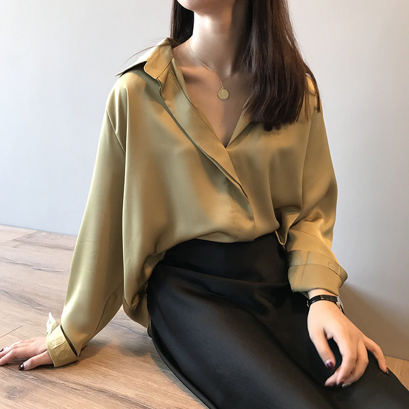 Summer Shirt Long Sleeve Satin Women's Vintage Street Silk Shirts