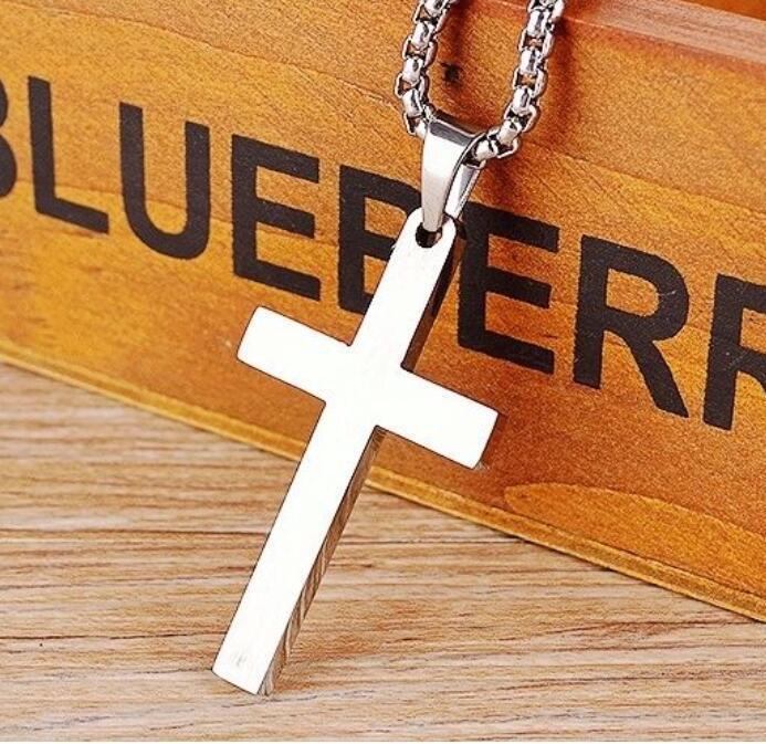 Korean Christian single smooth titanium Cross Necklace Pendant with chain stainless steel men's jewelry - Minihomy