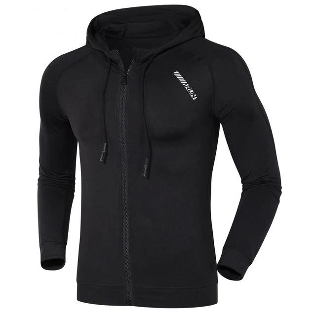 Men Sports Coat Fitness Long Sleeve Running Elastic Tight Hoodies - Minihomy