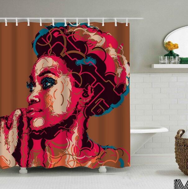 Art Design Graffiti African Girl with Black Hair with Modern Building Shower Curtain for Bathroom Decor - Minihomy