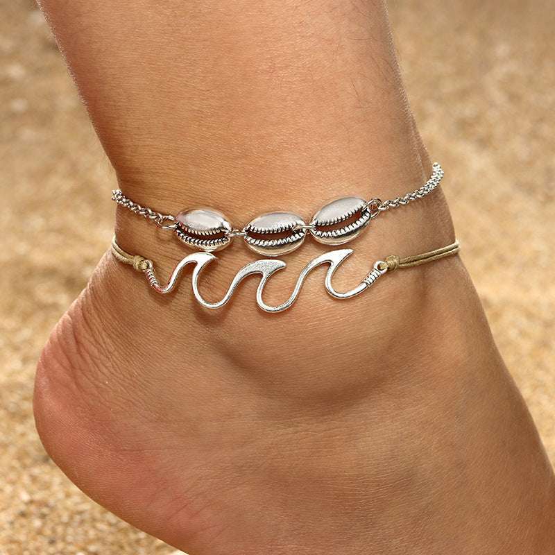 Beach wave spray alloy shell anklet - Minihomy