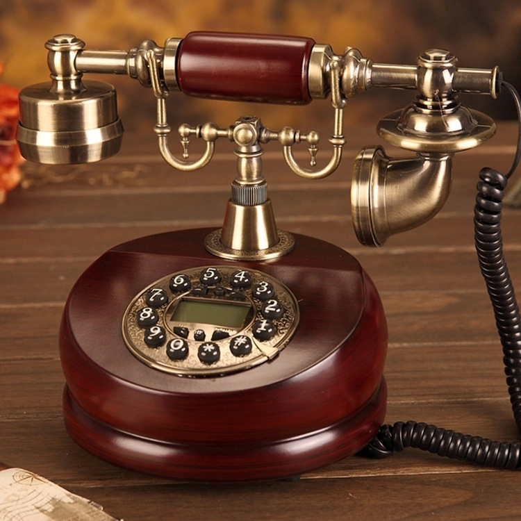 Vintage Style Caller ID Solid Wood European Style Antique Telephone