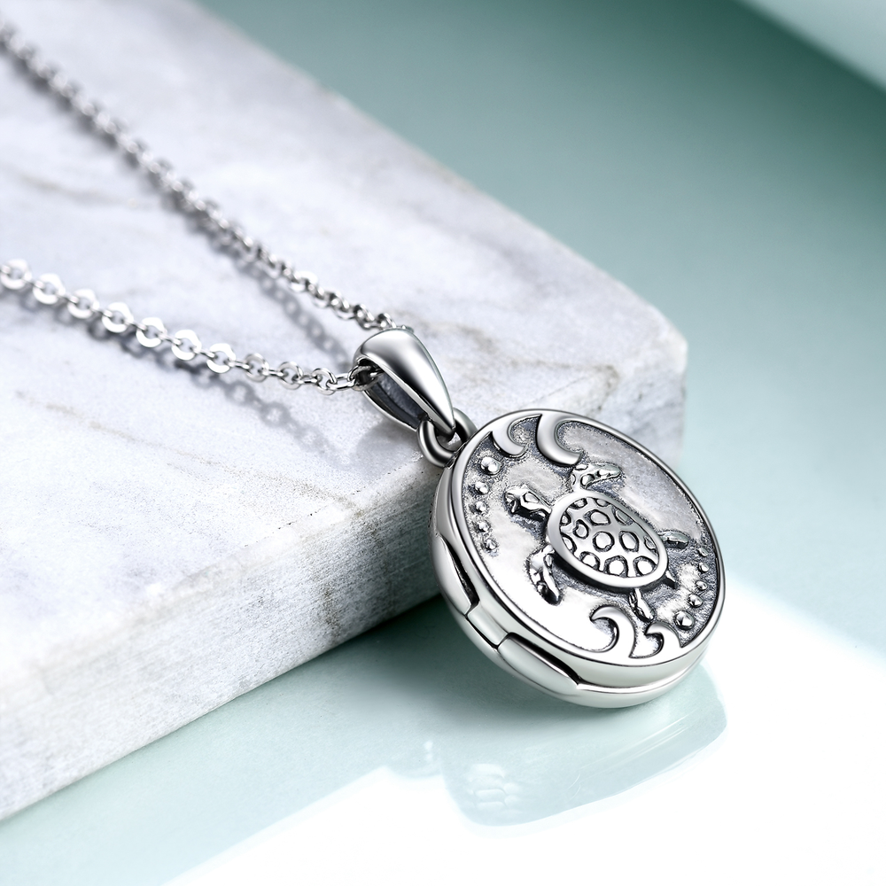 Locket Necklaces that Hold Pictures Sea Turtle Necklace Sterling Sliver Ocean Necklace Health and Longevity Gifts for Women Mother Birthday - Minihomy