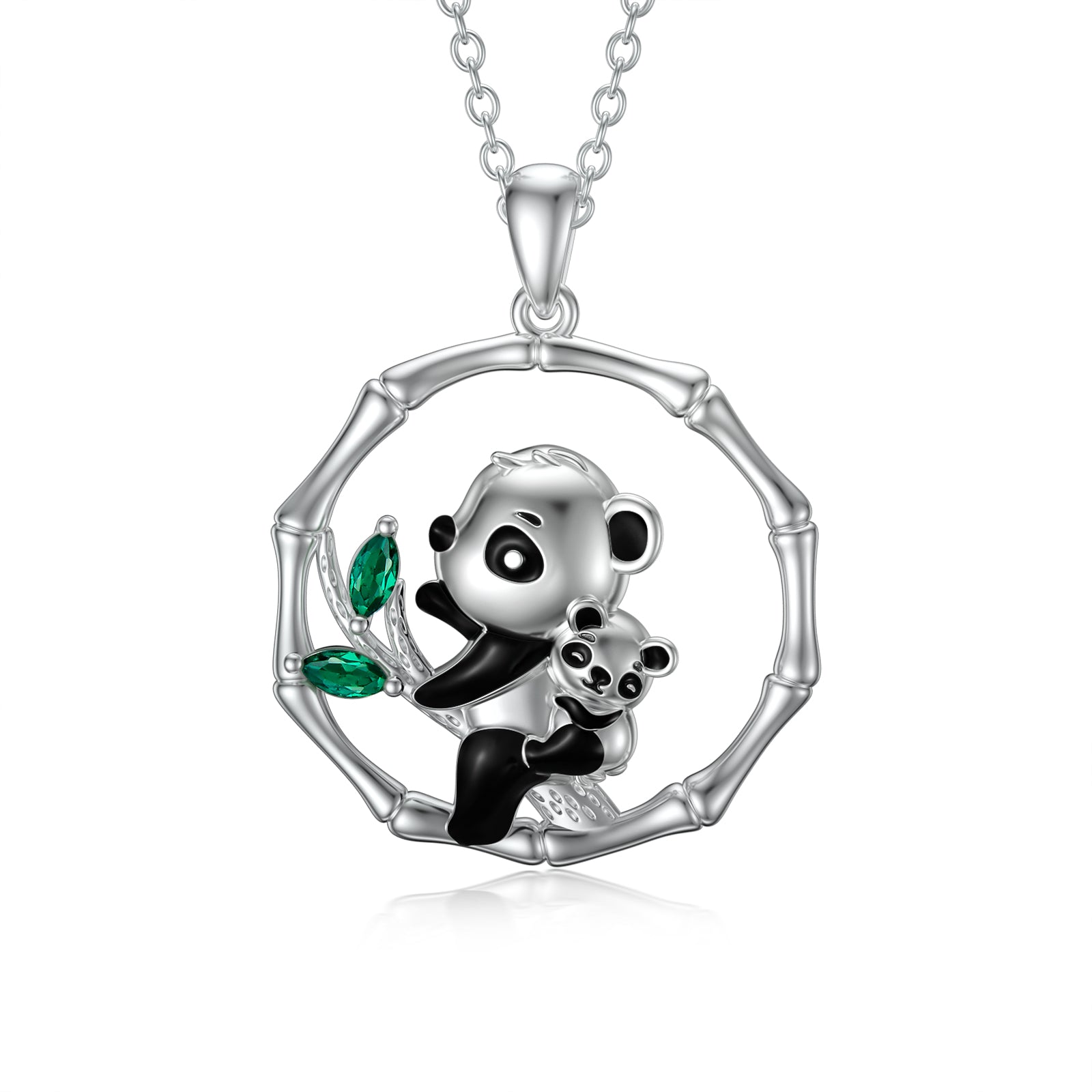 Sterling Silver Mother and Daughter Pendant Necklace Panda Bear Jewelry