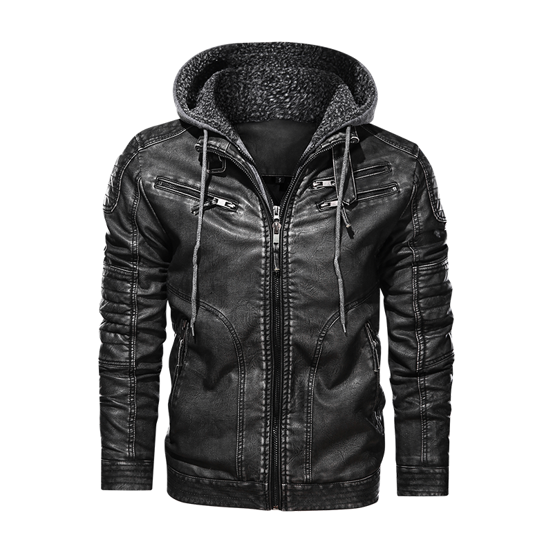 Biker Hooded Men Faux Leather Jackets - Minihomy