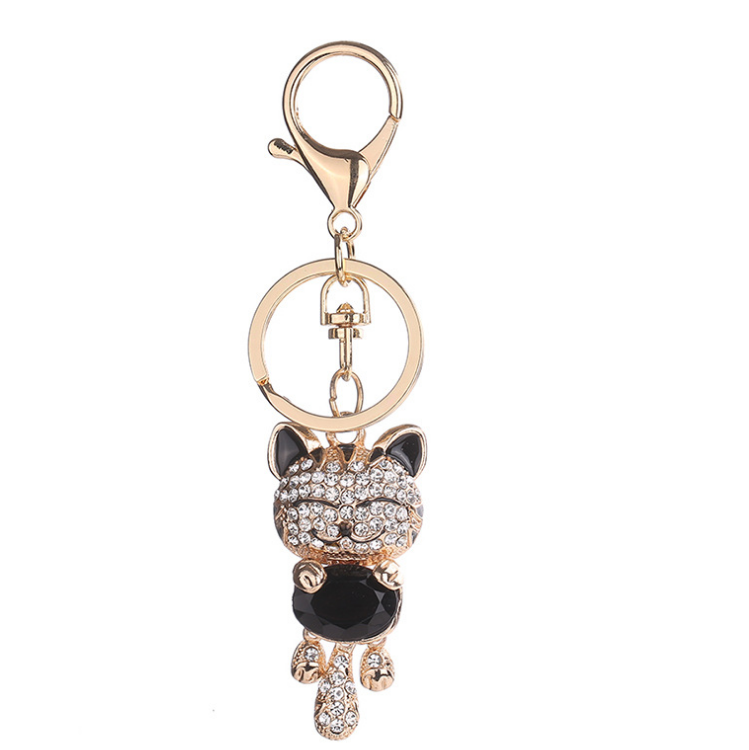 Enamel Lucky Cat Crystal Keychain Alloy Keyring For Women