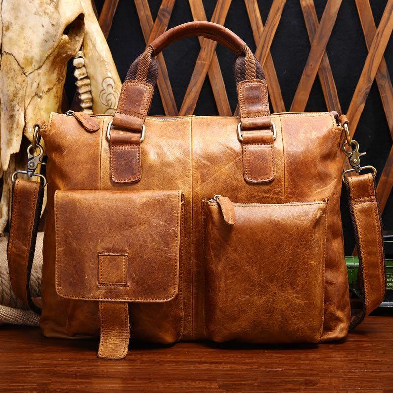 Male Baotou crazy horse leather layer man portable Shoulder Satchel retro casual briefcase