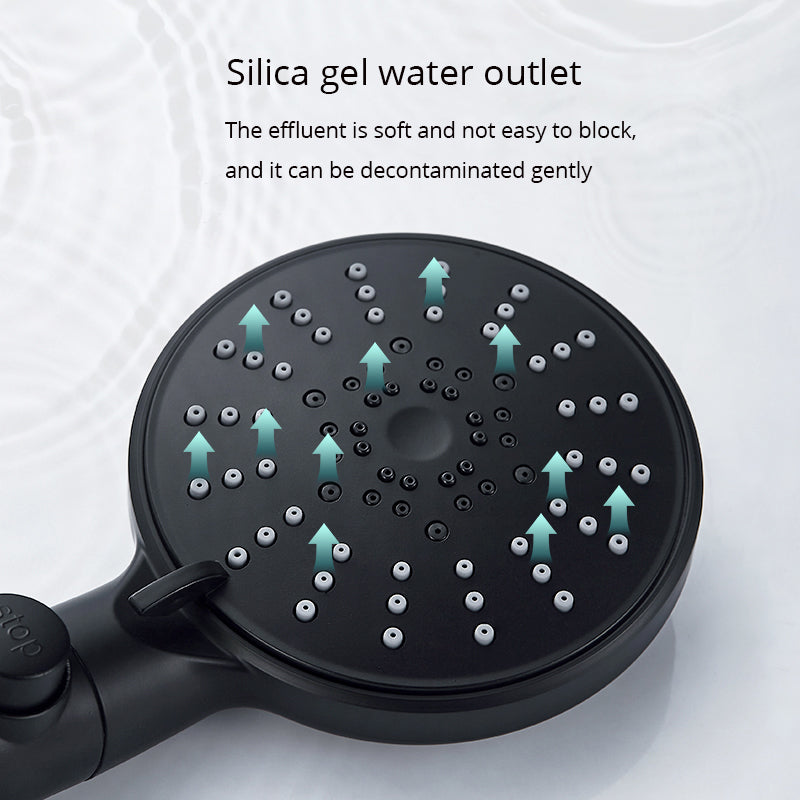 Five-speed Adjustment One-button Water-stop All-black Shower Head