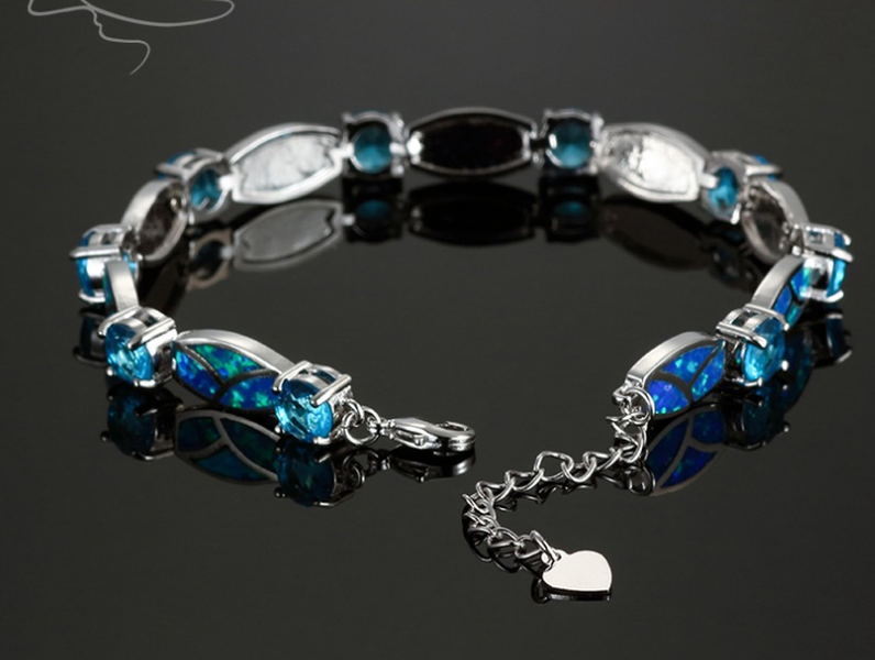 Copper Plated Silver Blue Opal  Bracelet - Minihomy