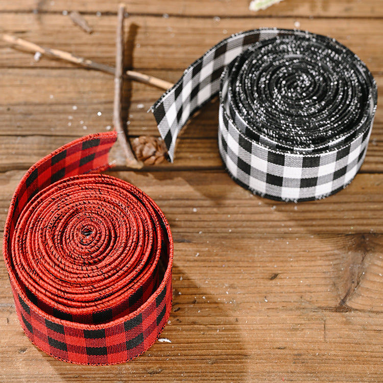 Christmas Black And White Red Lattice Decoration Ribbon - Minihomy