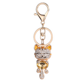 Enamel Lucky Cat Crystal Keychain Alloy Keyring For Women