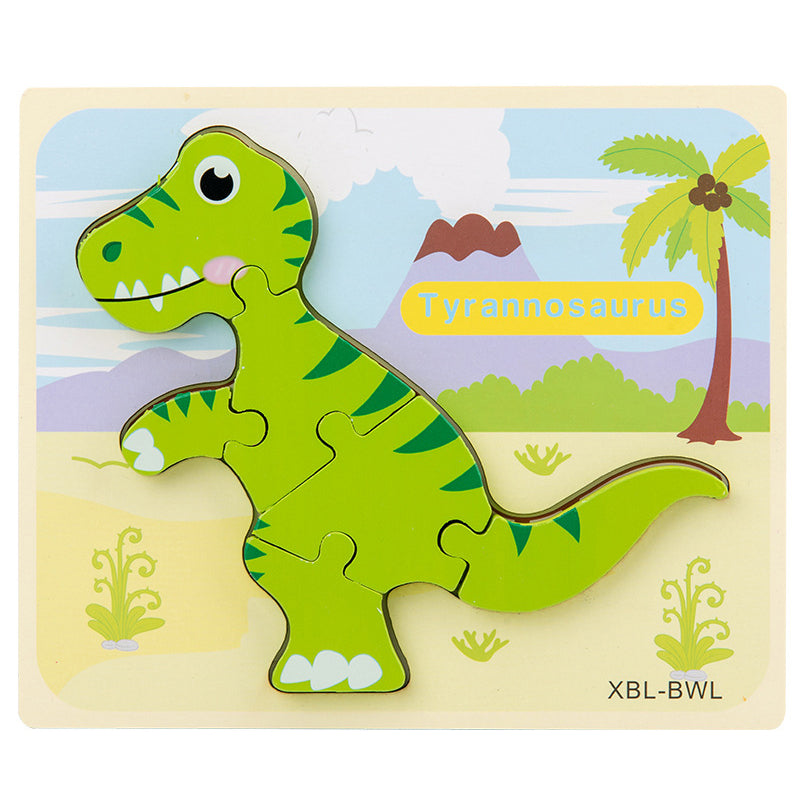 Baby Wooden Cartoon Dinosaur 3D Puzzle Jigsaw for Kids Montessori Early Learning Educational Puzzle Toys - Minihomy