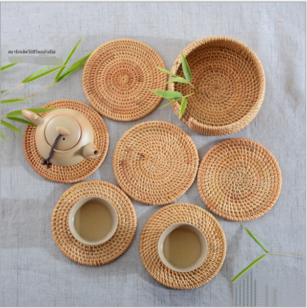 Hand-woven Vietnamese rattan coaster - Minihomy