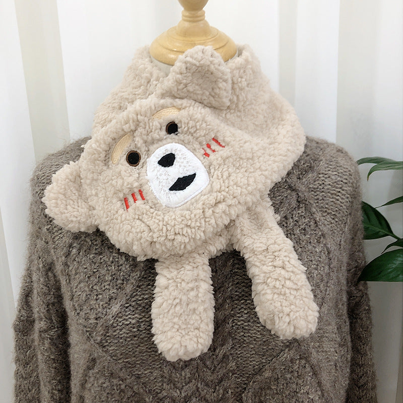Winter Women Novelty Warm Cute Bear Plush Scarf Lamb Wool