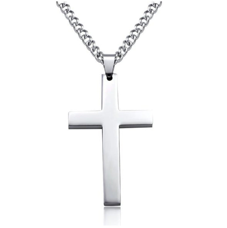 Korean Christian single smooth titanium Cross Necklace Pendant with chain stainless steel men's jewelry - Minihomy