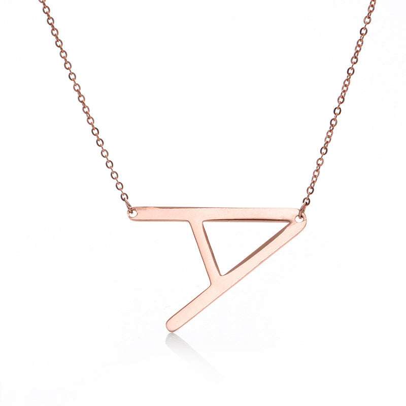 Fabulous Rose Gold Plated Stainless Steel Initial Letter Pendant Necklace - Minihomy