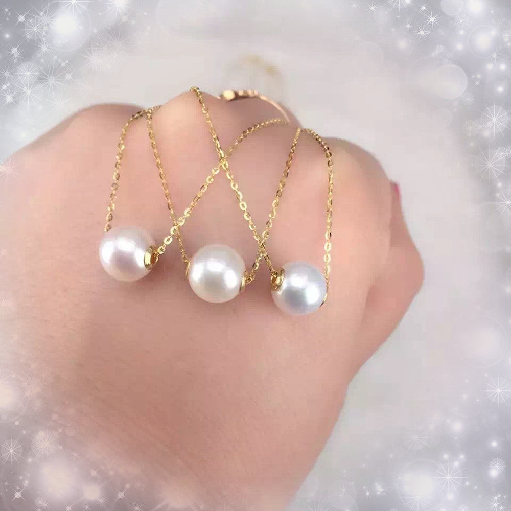 18K Gold Round Pearl Necklace Clavicle Chain - Minihomy