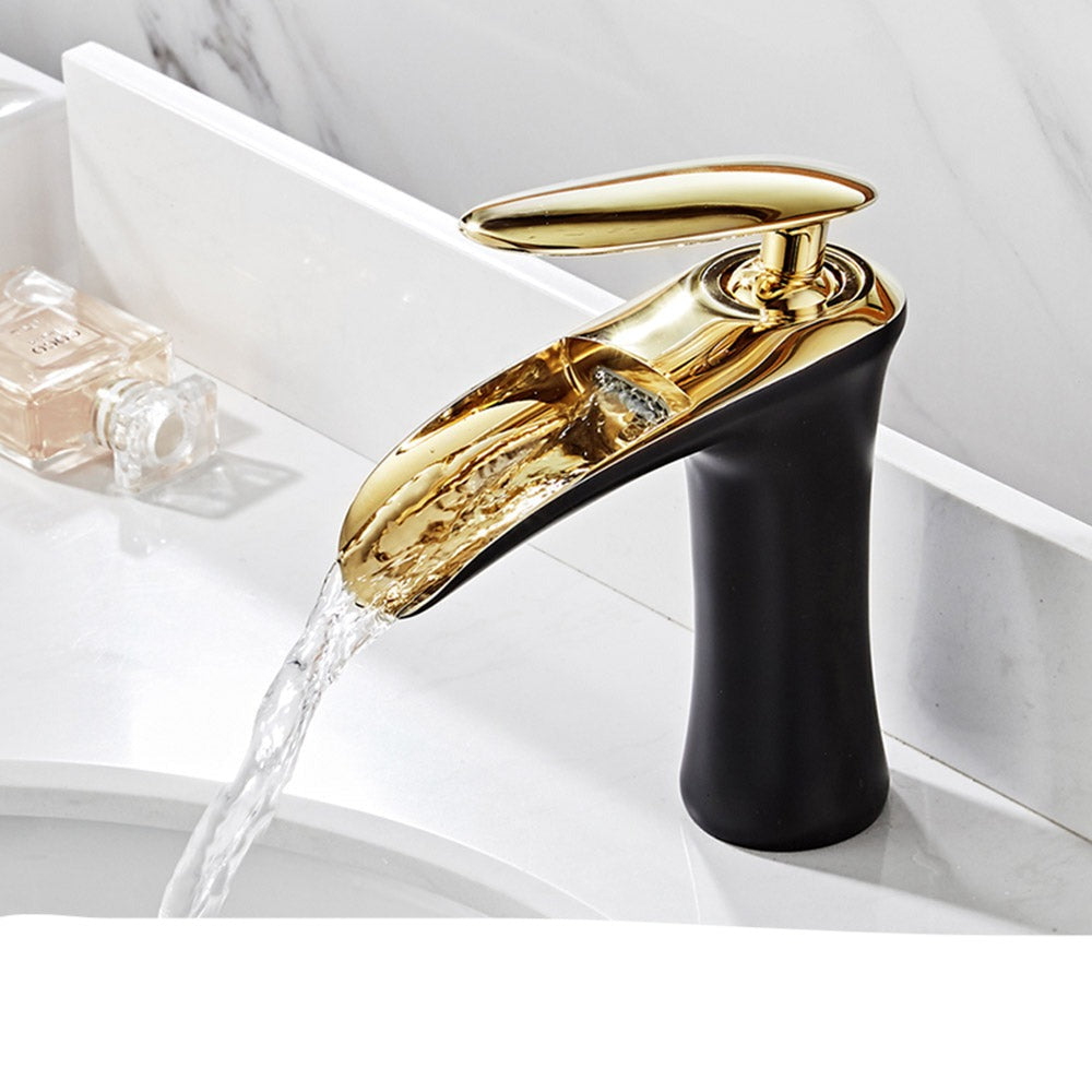 Full copper black and white hot and cold waterfall faucet - Minihomy