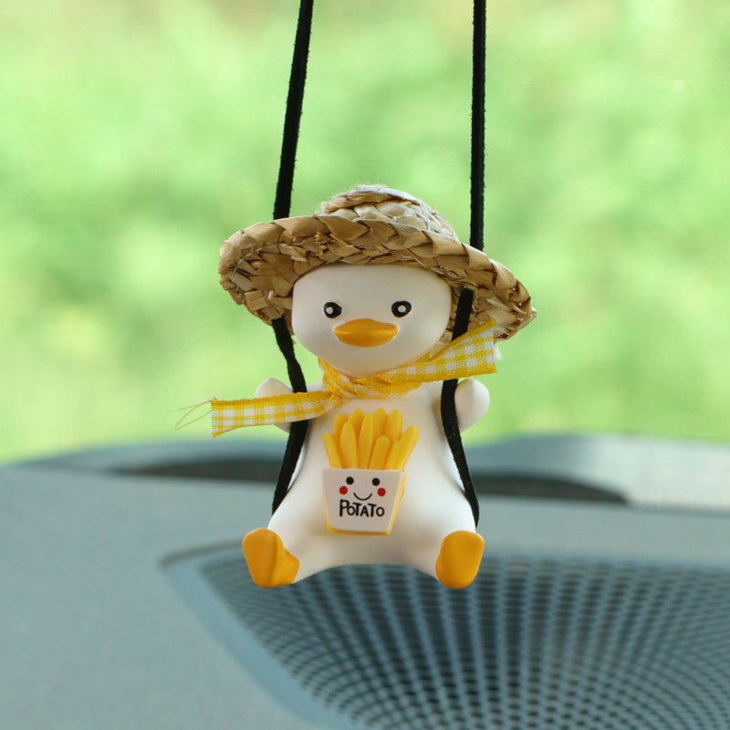 Car Pendant Cute Anime Little Duck Swing Auto Rearview Mirror Hanging Ornaments Interior Decoraction Accessories