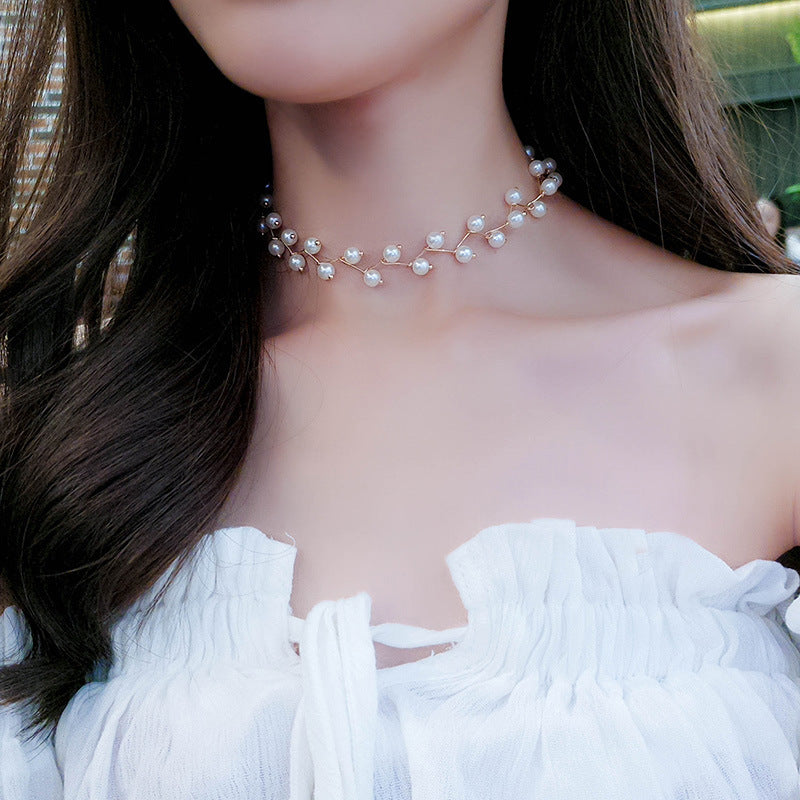 Fashion Pearl Neckband Simple Short Clavicle Chain Summer Beauty Choker Necklace Jewelry - Minihomy